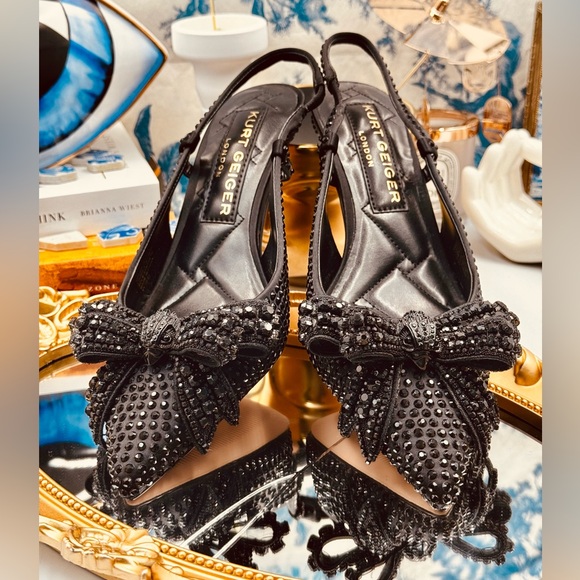 🆕 KURT GEIGER LONDON 🧿 NWOT Belgravia Bow Crystal Slingback Heels - Sz 37 - Picture 15 of 16